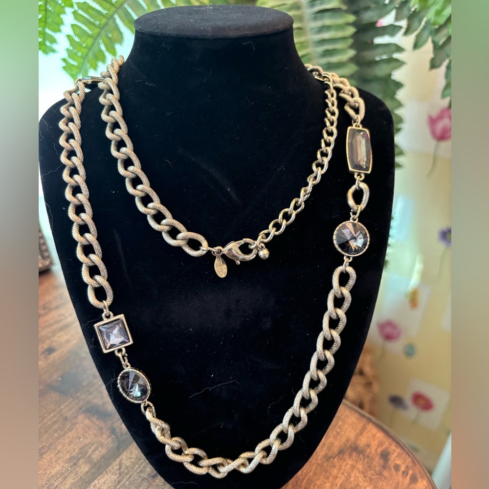 Chico’s Gold Tone Necklace with Pewter Bling, 36”